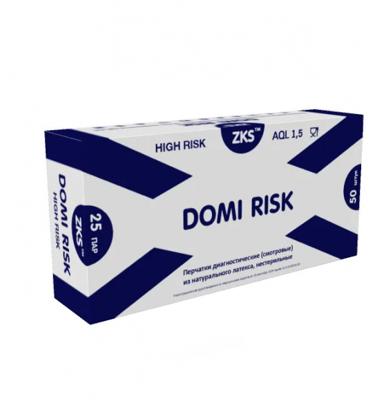 Перчатки ZKS латексные синие, прочные 50 шт. "Domi Risk" High Risk M 1/10